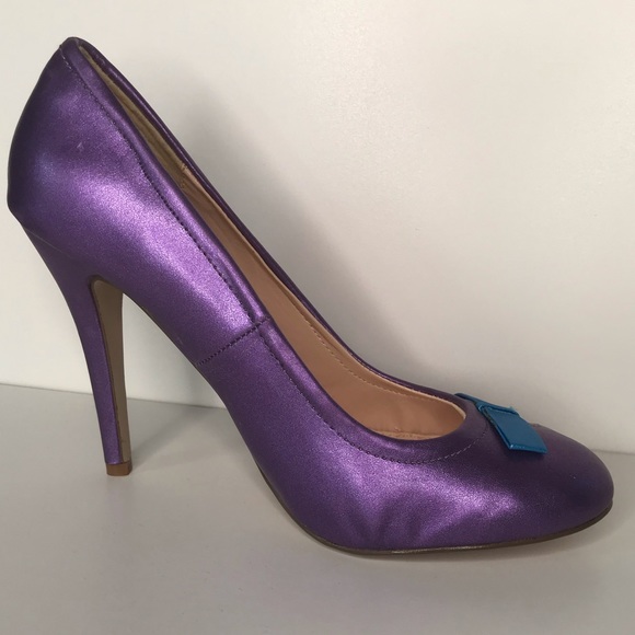 Shimmer Purple Heels 7.5 / 8 Blue Bow New in Box Modcloth Stiletto Amethyst - Picture 10 of 13